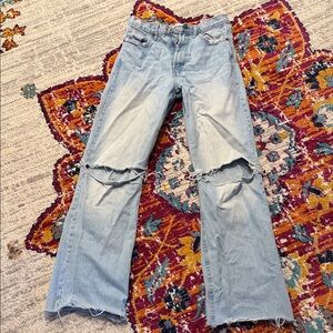 Zara Light Blue Distressed Flare Jeans